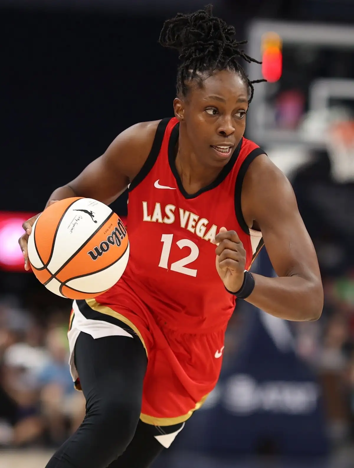 Chelsea Gray of the Las Vegas Aces dribbling against the Minnesota Lynx