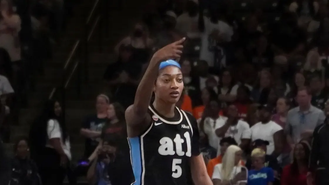 Angel Reese of the Atlanta Dream in a black number 5 jersey