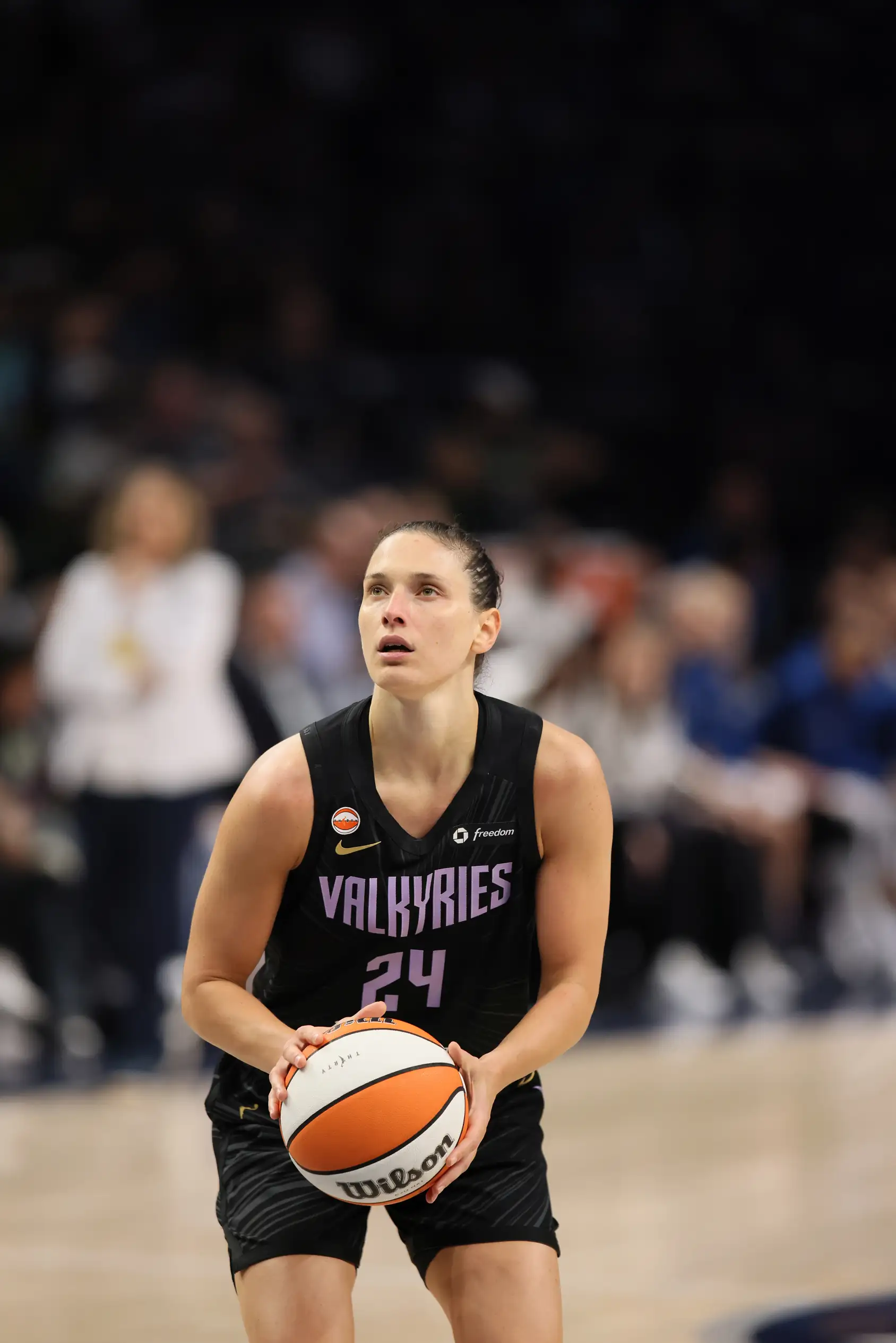 Cecilia Zandalasini of the Golden State Valkyries in a black jersey at Target Center