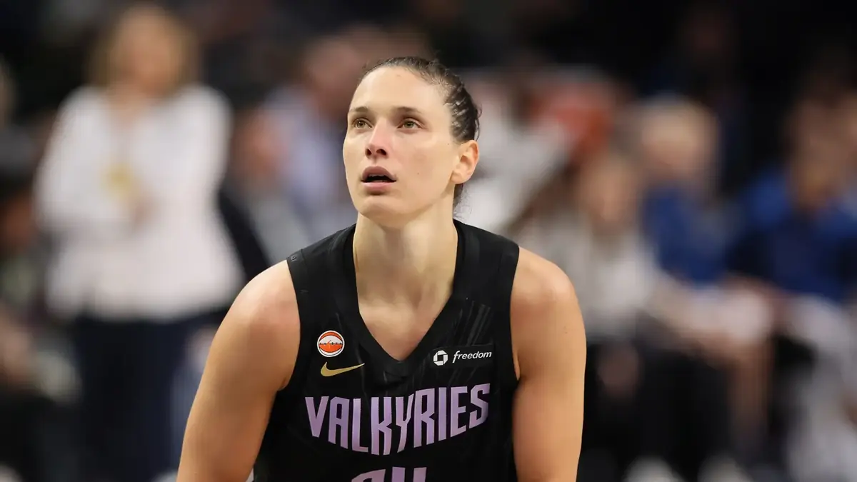 Cecilia Zandalasini of the Golden State Valkyries in a black jersey at Target Center