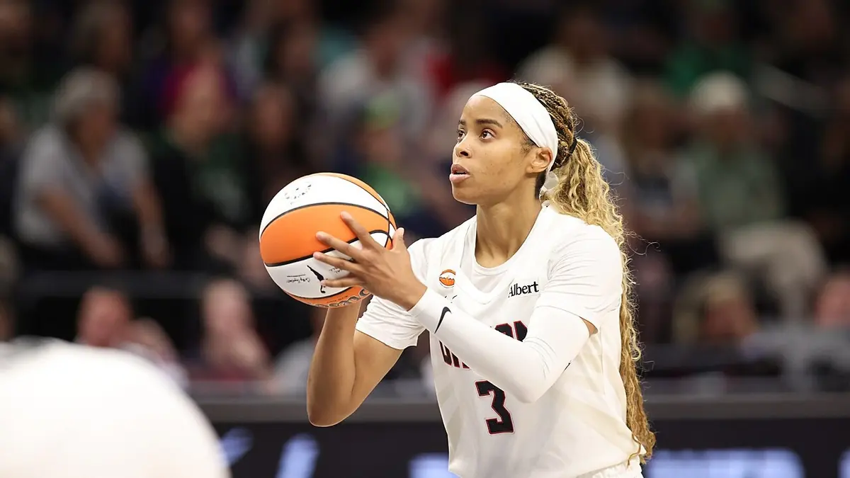 Jordin Canada of the Atlanta Dream in a white number 3 jersey
