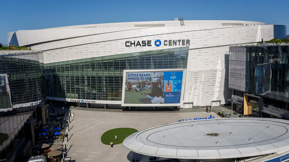 Chase Center arena in San Francisco, seen from Thrive City in May 2025