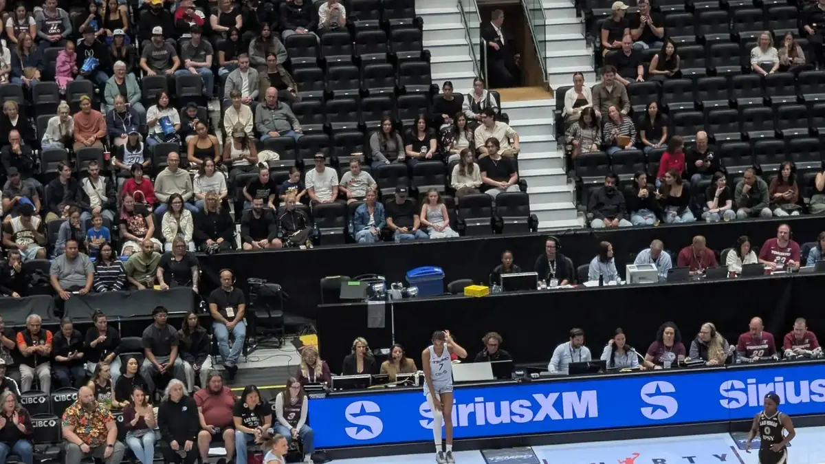 Toronto Tempo players on court against the Las Vegas Aces in Vancouver.