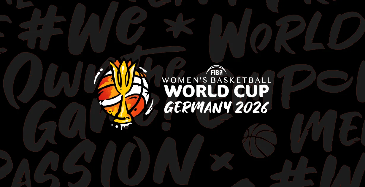 2026 FIBA Women's Basketball World Cup logo with a player silhouette and the Berlin skyline