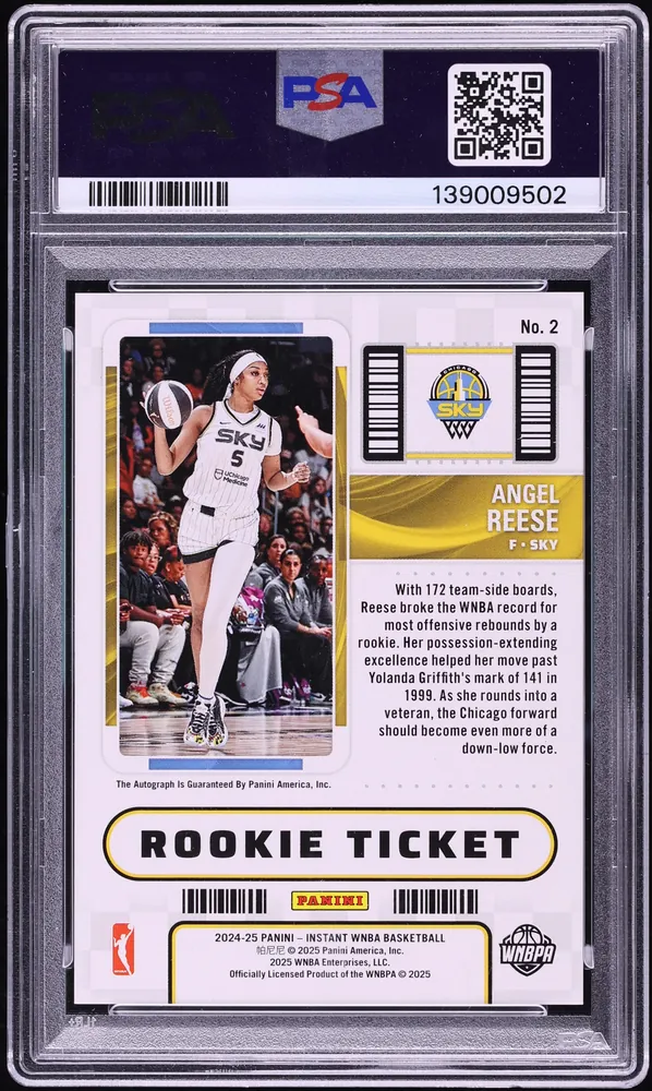 2024 Panini Rookie Royalty WNBA, Contenders Rookie Season Ticket Autographs #2 Gold, back of the slab