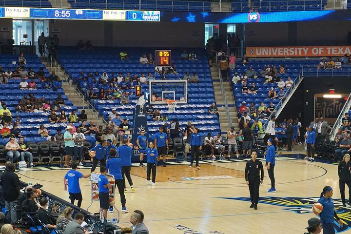 Dallas Wings players warming up before a game at College Park Center