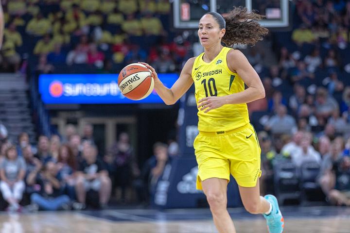 Sue Bird of the Seattle Storm bringing the ball up the floor