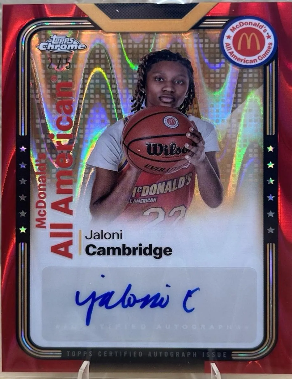 Jaloni Cambridge 2024 Topps Chrome McDonald's All American red autograph SMS-JAL, numbered to 5