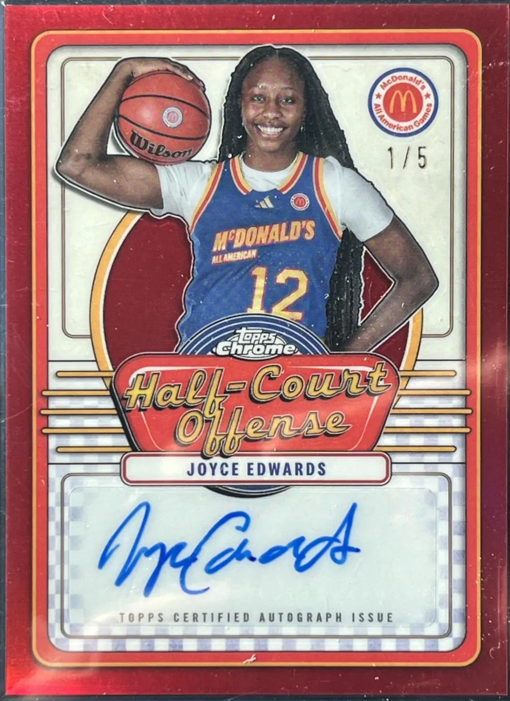 Joyce Edwards 2024 Topps Chrome McDonald's All American red autograph SMS-JOY, numbered to 5