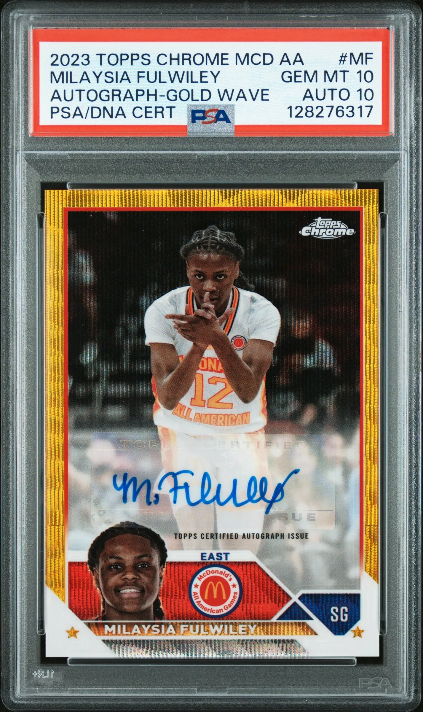 MiLaysia Fulwiley 2023 Topps Chrome McDonald's All American gold wave autograph CA-MF, numbered to 50