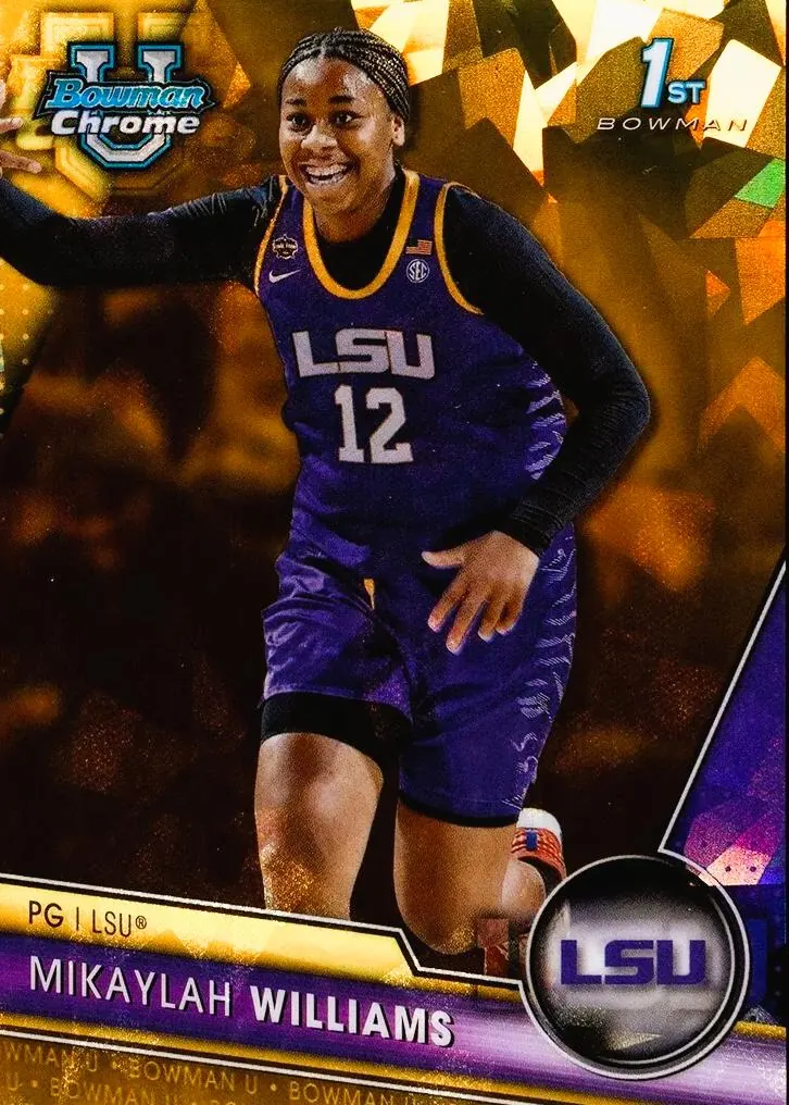 Mikaylah Williams 2023 Bowman Chrome University Sapphire gold number 4, numbered to 50